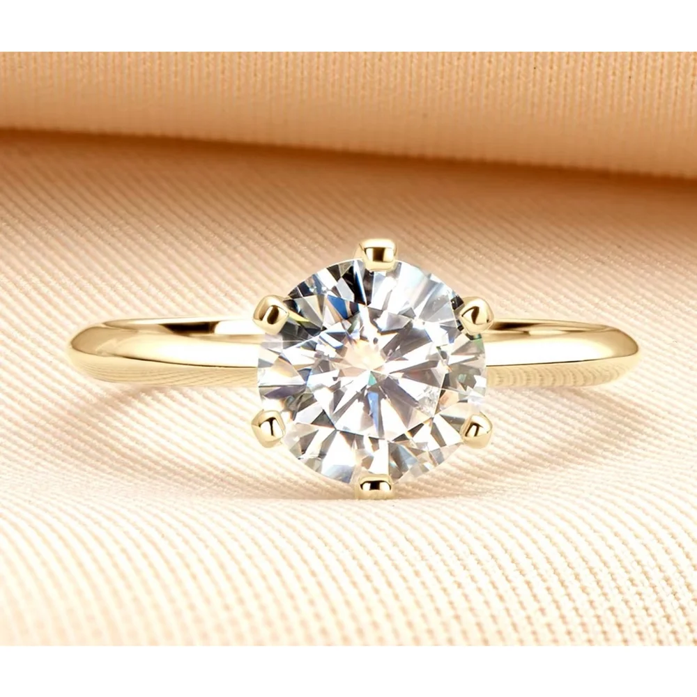 NEW 2 Ct Solitaire Simulated Diamond 14k Gold Plated S925‎ Engagement Ring